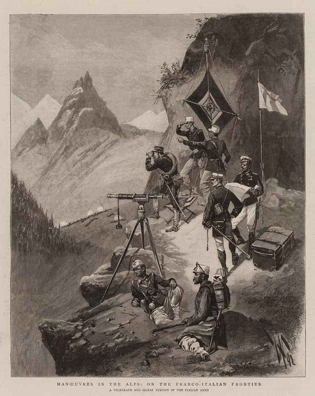 Manœuvres dans les Alpes, à la frontière franco-italienne (gravure) - English School