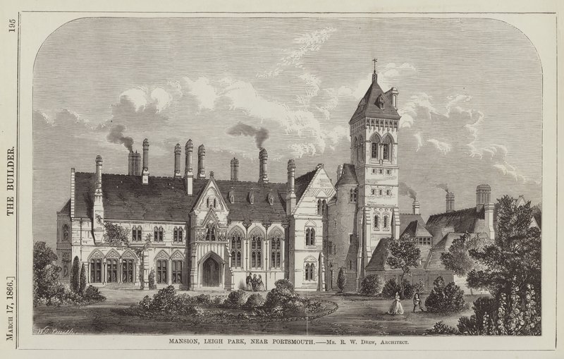 Manoir, Leigh Park, près de Portsmouth, M. R W Drew, Architecte (gravure) - English School