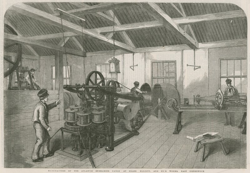 Fabrication du câble sous-marin atlantique aux travaux de Glass Elliott et Co., East Greenwich - English School