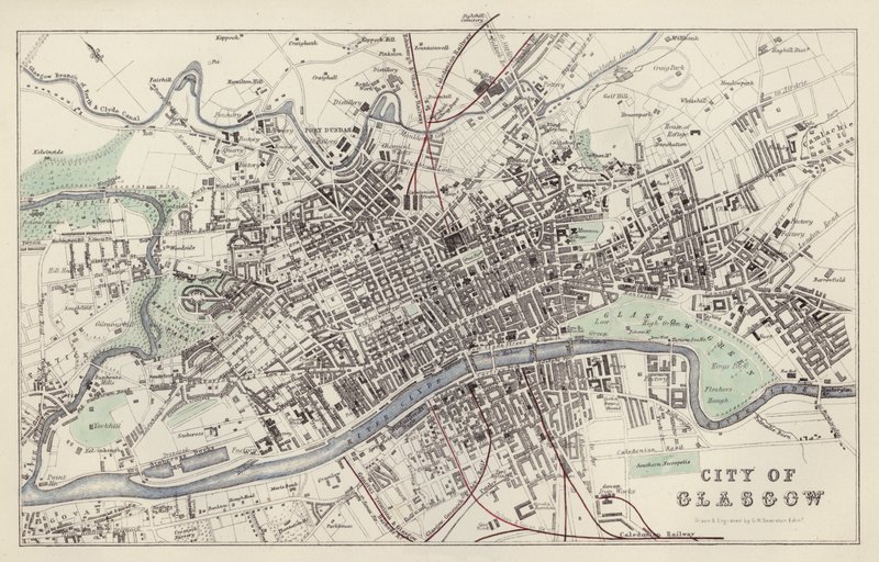 Carte : Ville de Glasgow, dessinée et gravée par G H Swanston, Édimbourg - English School