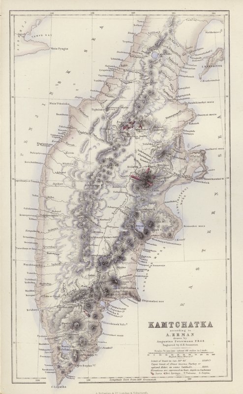 Carte : Kamtchatka, selon A Erman, dessinée par Augustus Petermann - English School