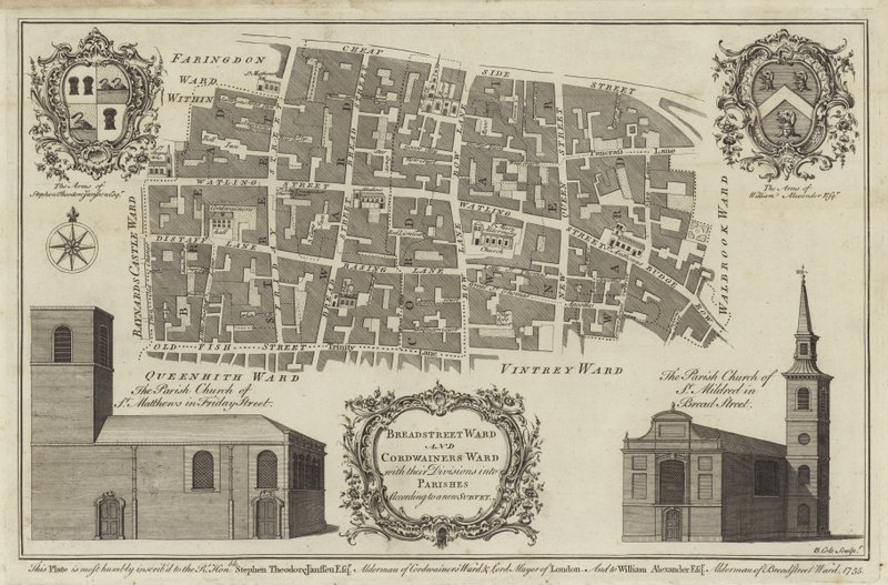 Carte des quartiers de Bread Street et Cordwainers, Londres - English School