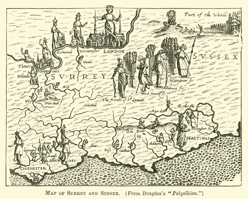 Carte du Surrey et du Sussex - English School