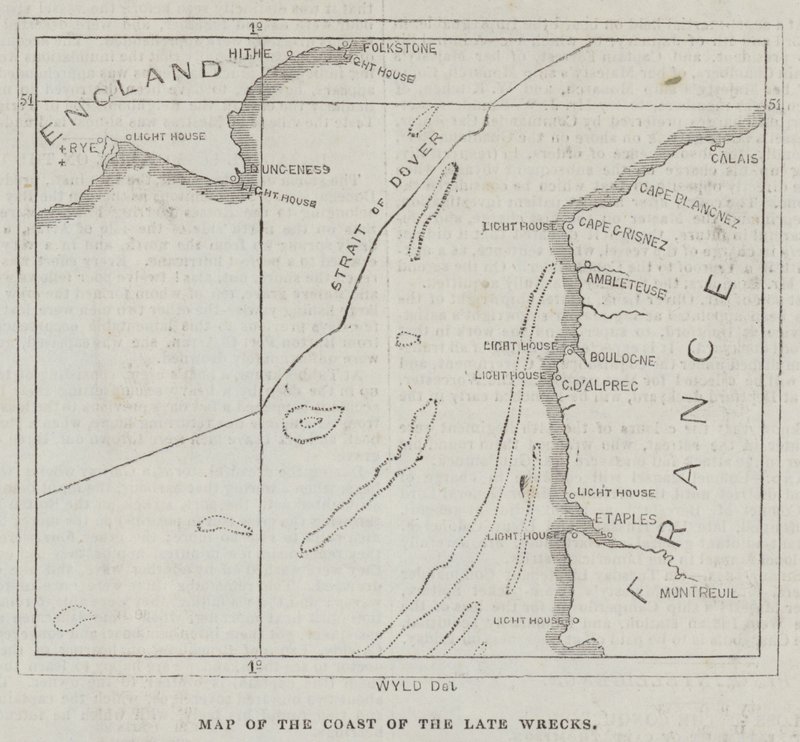 Carte de la côte des récents naufrages (gravure) - English School