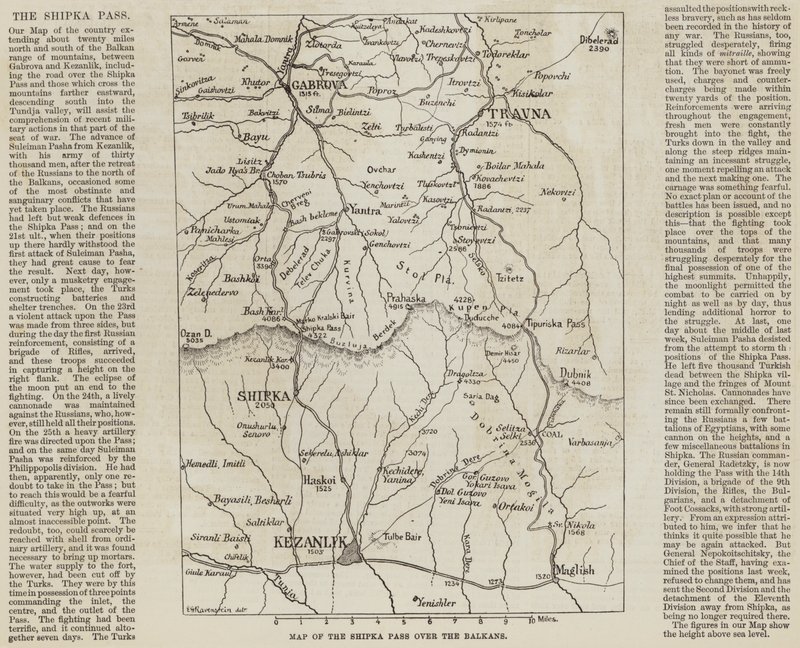 Carte du col de Shipka sur les Balkans - English School