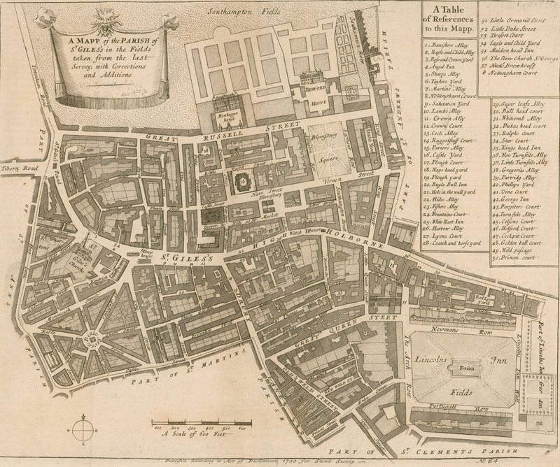 Carte de la paroisse de St Giles in the Fields, Londres - English School