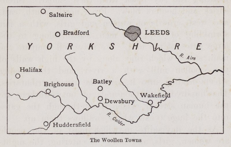 Carte montrant les villes lainières du Yorkshire (litho) - English School