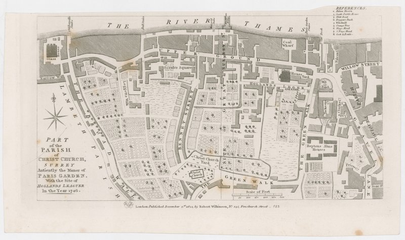 Carte montrant le manoir de Paris Garden par R Wilkinson, 1822 - English School