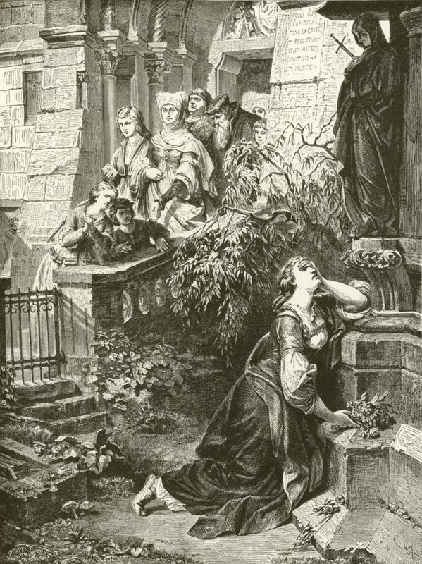 Marguerite devant la Mater Dolorosa (gravure) - English School