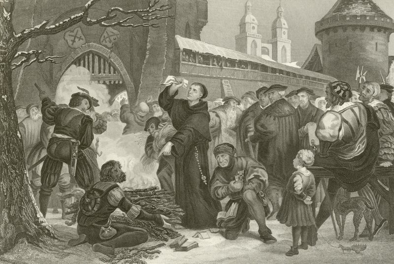 Martin Luther brûlant la bulle papale - English School