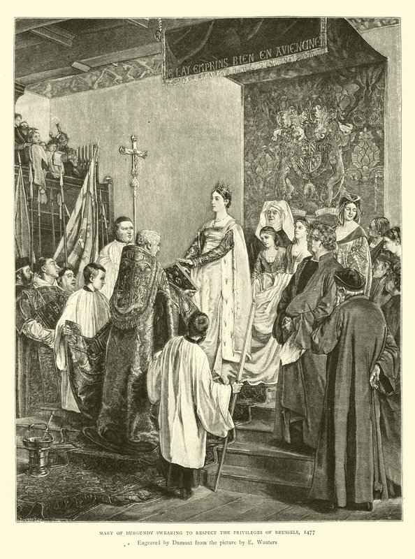 Marie de Bourgogne jurant de respecter les privilèges de Bruxelles, 1477 - English School