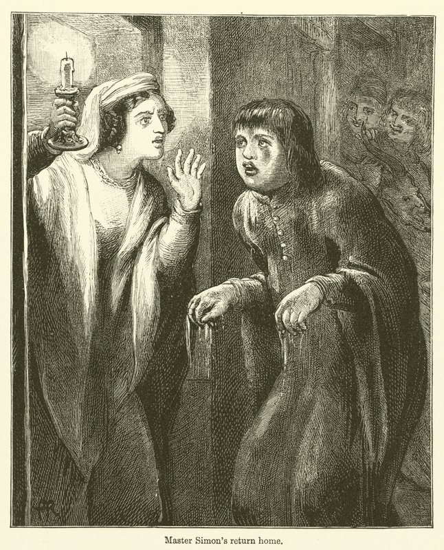 Le retour à la maison de Maître Simon (gravure) - English School