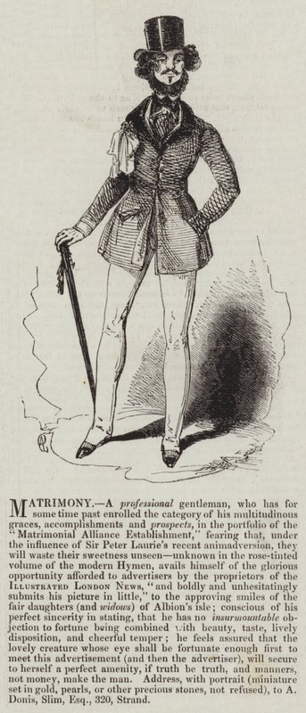 Matrimoine, un gentleman professionnel (gravure) - English School