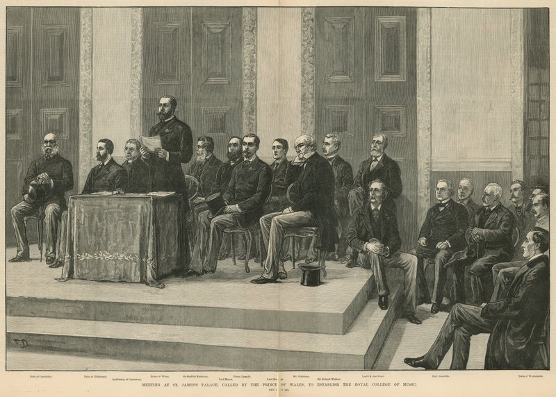 Réunion au palais de St James, convoquée par le prince de Galles pour établir le Royal College of Music - English School
