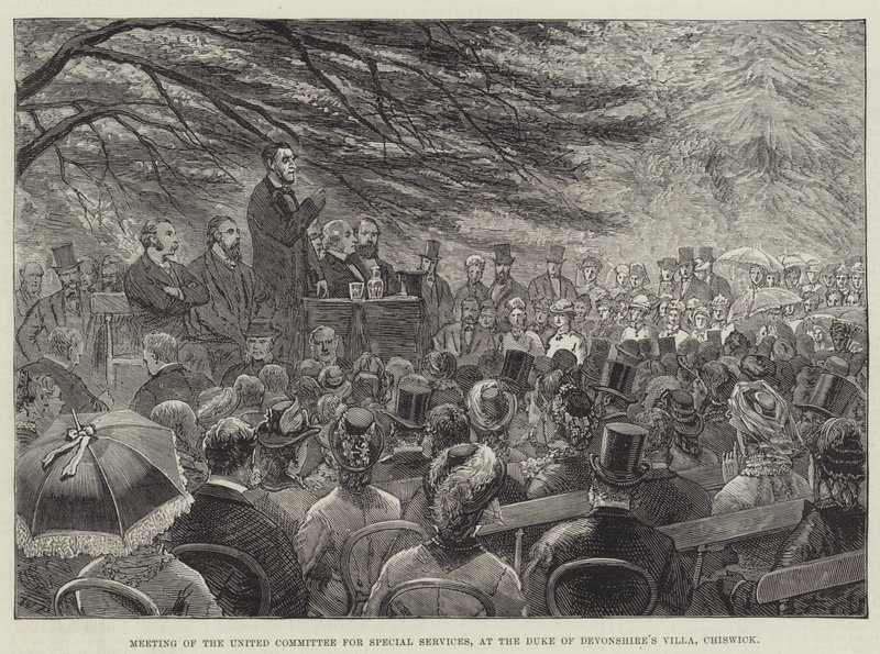 Réunion du Comité uni pour les services spéciaux, à la villa du duc de Devonshire, Chiswick (gravure) - English School