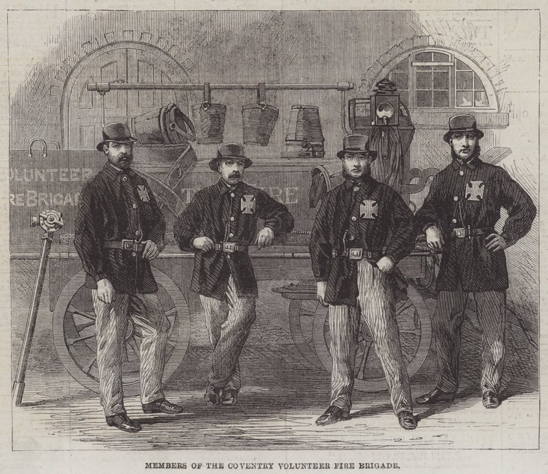 Membres de la brigade de pompiers volontaires de Coventry (gravure) - English School