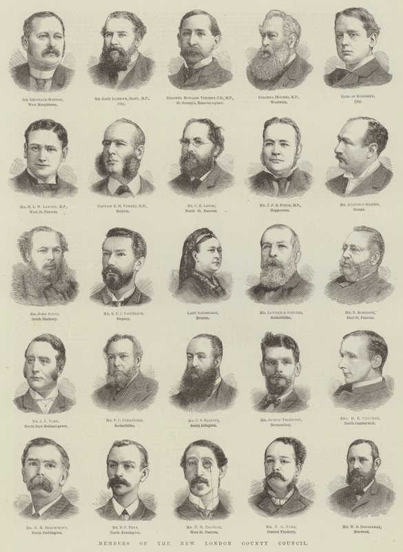Membres du nouveau conseil du comté de Londres (gravure) - English School