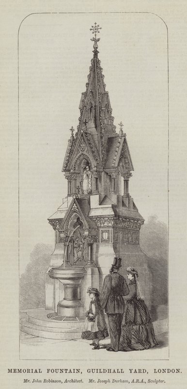 Fontaine Mémoriale, Cour du Guildhall, Londres, M. John Robinson, Architecte, M. Joseph Durham, ARA, Sculpteur (gravure) - English School