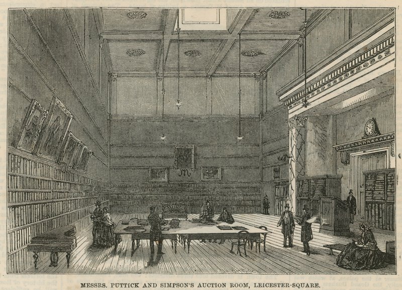 Salle des ventes de Messrs Puttick et Simpson, Leicester Square, Londres - English School