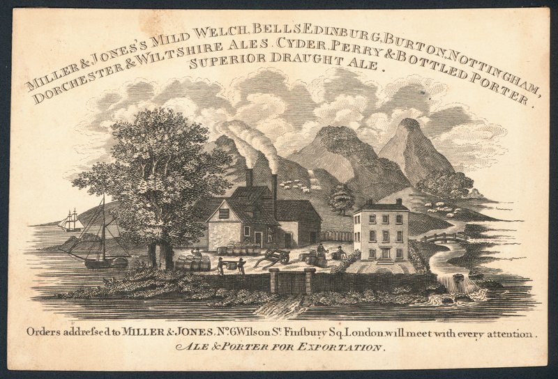 Carte de visite de Miller & Jones, fabricant de bière et de porter pour l