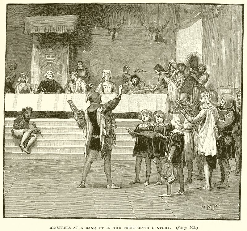 Ménestrels à un Banquet au XIVe Siècle - English School