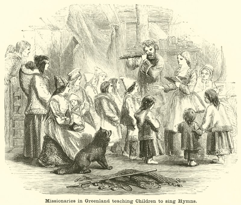 Missionnaires au Groenland enseignant des hymnes aux enfants - English School