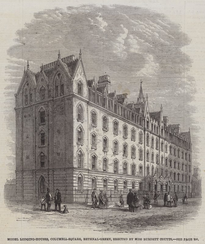 Maisons-modèles, Columbia-Square, Bethnal-Green, érigées par Miss Burdett Coutts (gravure) - English School