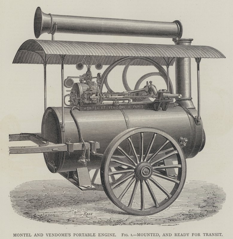 Moteur portable de Montel et Vendôme, monté et prêt pour le transport - English School