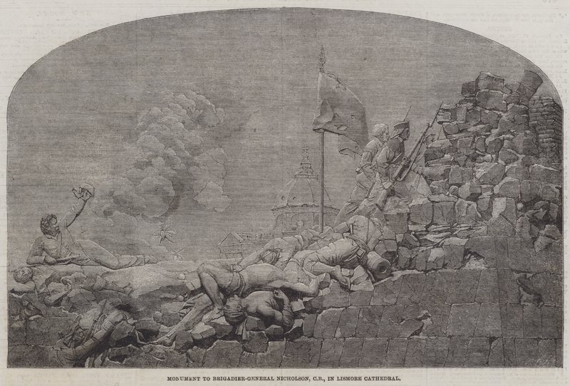 Monument au brigadier-général Nicholson, CB, dans la cathédrale de Lismore (gravure) - English School