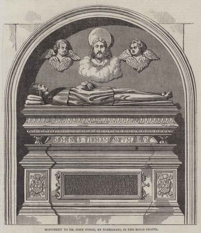 Monument au Dr John Yonge, par Torrigiani, dans la chapelle des Rôles - English School