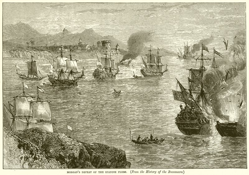Défaite de la flotte espagnole par Morgan - English School