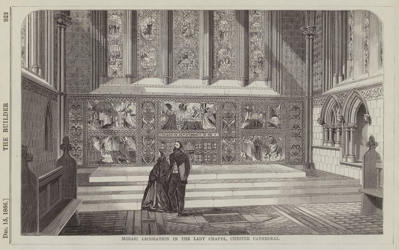 Décoration en Mosaïque dans la Chapelle de la Dame, Cathédrale de Chester (gravure) - English School