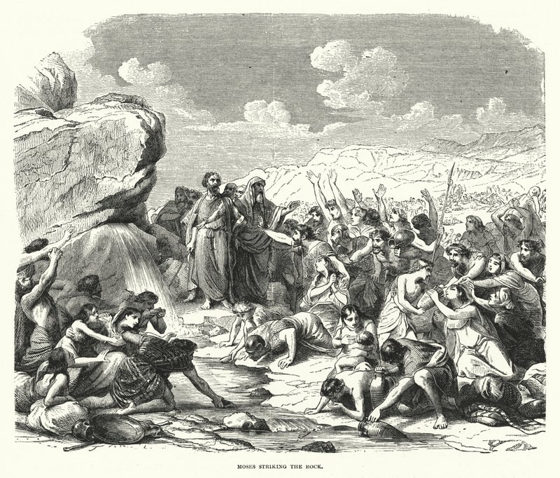 Moïse frappant le rocher (gravure) - English School