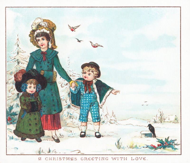 Mère et enfants marchant dans la neige - English School