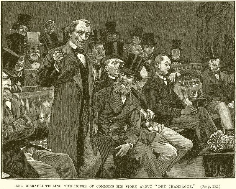 M. Disraeli racontant à la Chambre des communes son histoire sur le champagne sec - English School