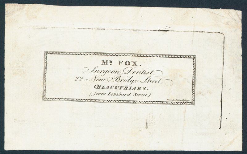 M. Fox, chirurgien-dentiste, carte de visite - English School