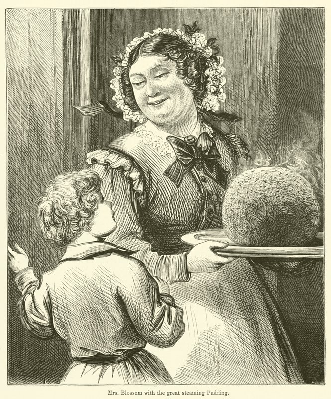 Mme Blossom avec le grand pudding fumant - English School