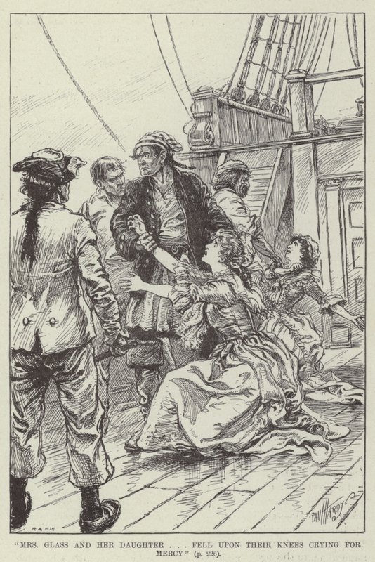 "Mme Glass et sa fille se sont agenouillées en demandant grâce" (gravure) - English School