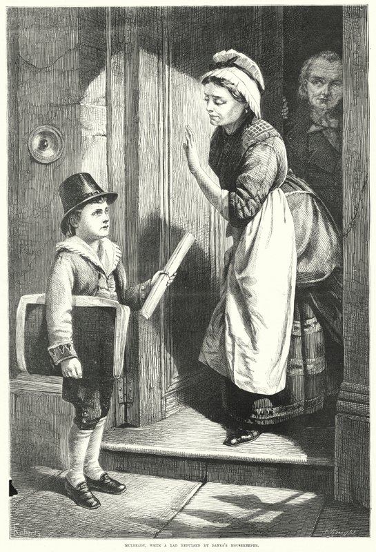 Mulready, Quand un Jeune Homme repoussé par la Gouvernante de Bank - English School