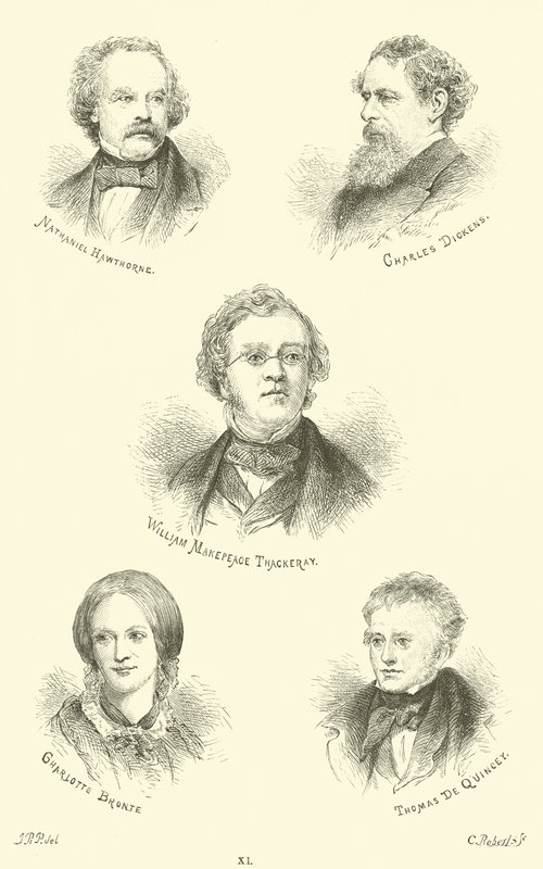 Nathaniel Hawthorne, Charles Dickens, William Makepeace Thackeray, Charlotte Brontë, Thomas De Quincey - English School