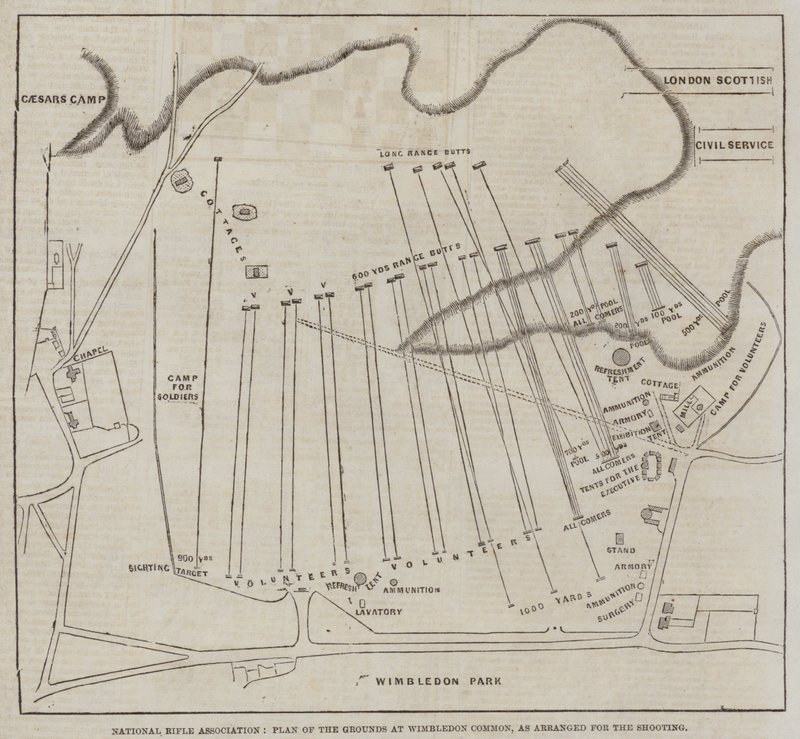 National Rifle Association, plan des terrains à Wimbledon Common, tel qu