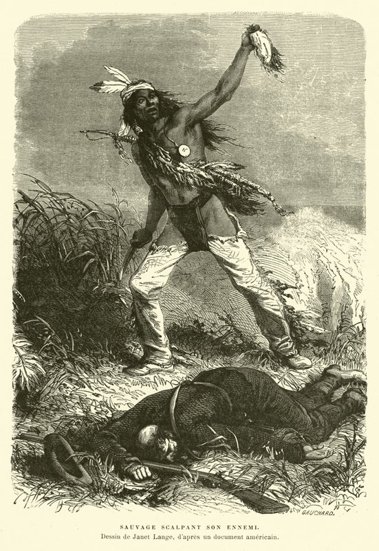 Amérindien brandissant le scalp de son ennemi - English School