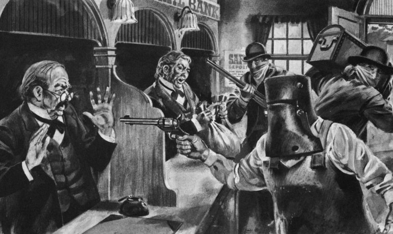 Ned Kelly braquant une banque - English School