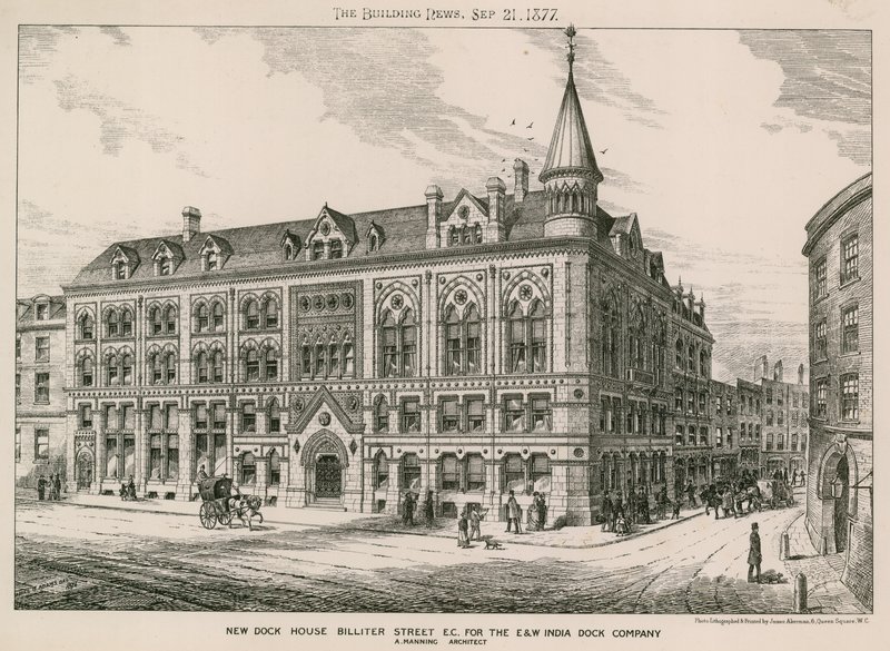 Nouvelle maison des docks, Billiter Street, Londres EC, pour la East and West India Dock Company - English School