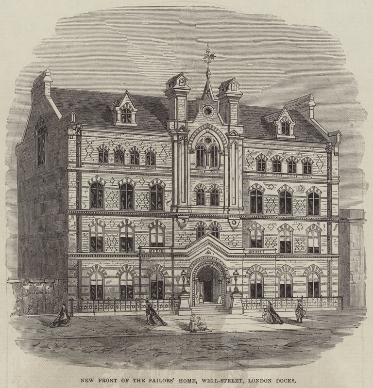 Nouvelle façade de la Maison des marins, Well-Street, London Docks (gravure) - English School
