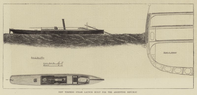 Nouveau lancement de torpille à vapeur construit pour la République Argentine (gravure) - English School