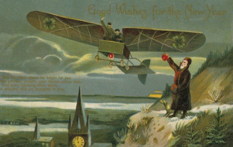 Carte de vœux du Nouvel An avec un avion - English School