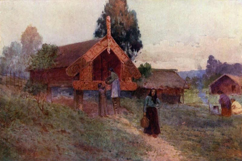 Nouvelle-Zélande : A Pataka (lithographie couleur) - English School