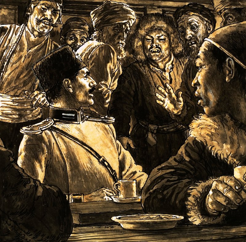 Nikolkai Prjevalsky et le désert de Gobi (gouache sur papier) - English School