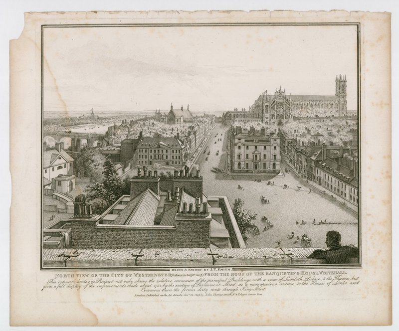 Vue du nord de la ville de Westminster depuis le toit de la Banqueting House, Whitehall - English School